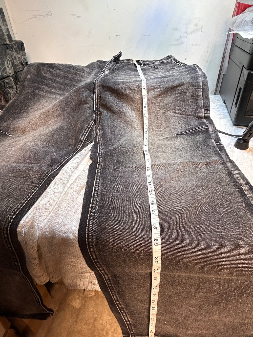 Men's Black Acid Wash Denim Jeans Wide-Leg Baggy Fit 38W Size 38