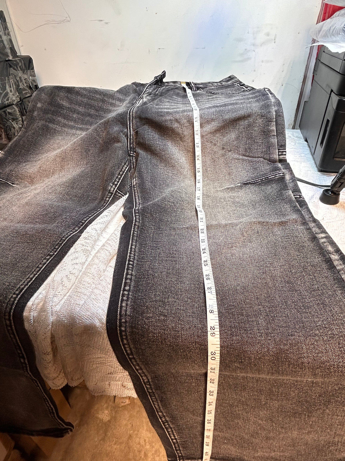 Men's Black Acid Wash Denim Jeans Wide-Leg Baggy Fit 38W Size 38