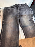 Men's Black Acid Wash Denim Jeans Wide-Leg Baggy Fit 38W Size 38