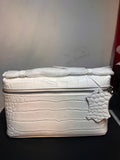 White Croc Embossed Faux Leather Satchel Top Handle Zip Bag w/ Detachable Strap
